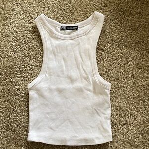 Zara Classic White Ribbed Tank Top